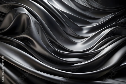 Elegant Black Silk Waves. Luxury Abstract Liquid Cloth Folds Background and Wallpaper Design