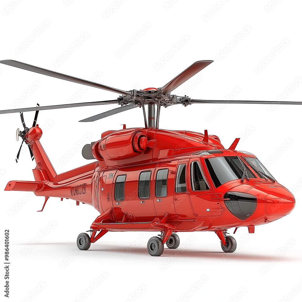 Fototapeta premium Red Helicopter Isolated