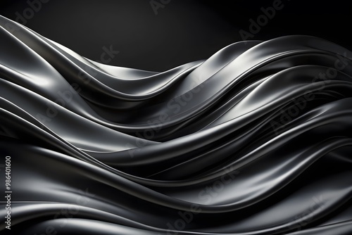 Elegant Black Silk Waves. Luxury Abstract Liquid Cloth Folds Background and Wallpaper Design