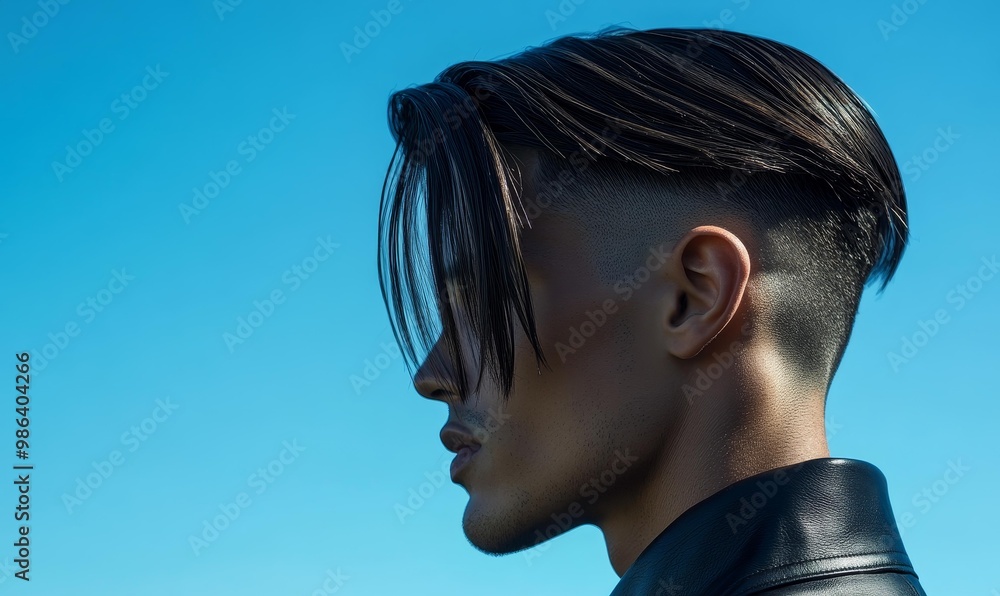Man with a haircut and leather jacket. Man with a haircut and leather jacket.