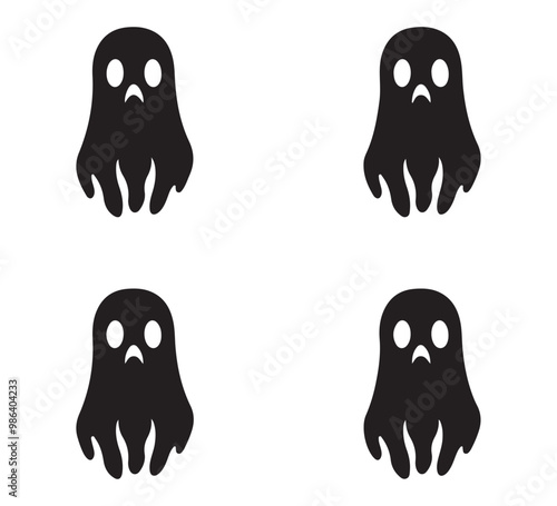 Cute ghost boo silhouette, Spooky Halloween decoration element. Vector set of Halloweens ghosts