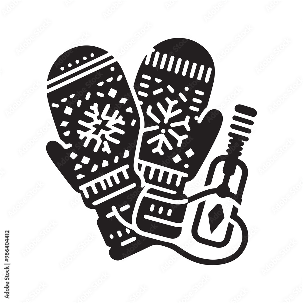 Winter gloves icon silhouette on white background
