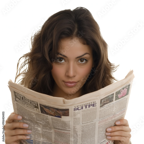 Woman With A Newspaper Isol...