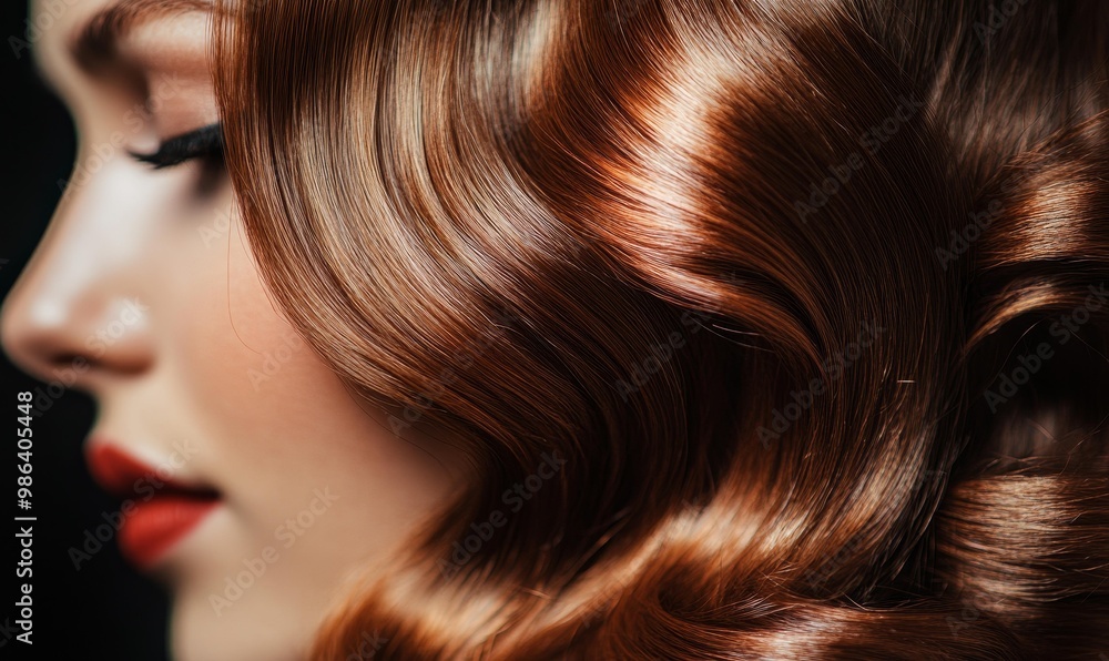 Obraz premium Close-up of a woman's red hair and lips.