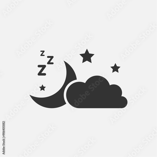 Nighttime sleep icon. Minimalist design with moon, stars, cloud, and sleep symbol.