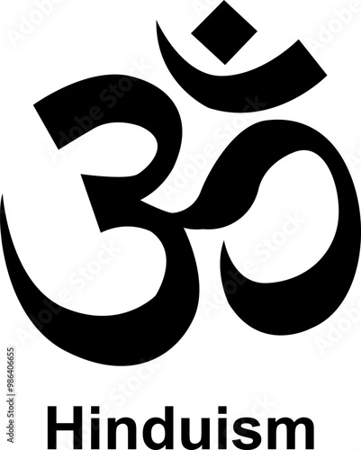 Om symbol. Used in meditations and rituals, as well as in spiritual and philosophical contexts to denote deep concepts being, harmony and divine unity. Religion of Buddhism and Hinduism.