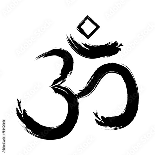 Om symbol. Used in meditations and rituals, as well as in spiritual and philosophical contexts to denote deep concepts being, harmony and divine unity. Religion of Buddhism and Hinduism.