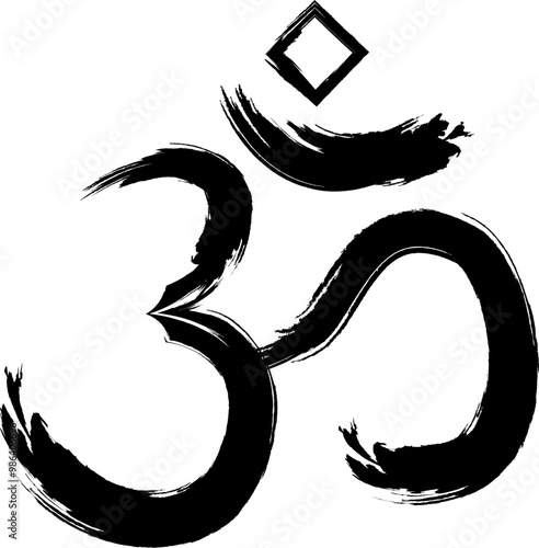 Om symbol. Used in meditations and rituals, as well as in spiritual and philosophical contexts to denote deep concepts being, harmony and divine unity. Religion of Buddhism and Hinduism.