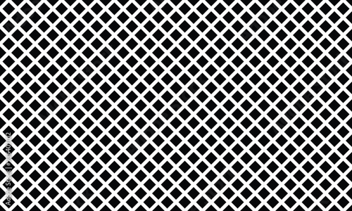 Diagonal lattice pattern with intersecting lines. Black and white symmetrical and structured geometric design. Suitable for abstract backgrounds, textiles, modern designs. vector illustration