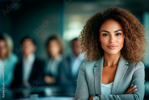 portrait of a professional businesswoman, Latina Executive Leading a Meeting in a Modern Office