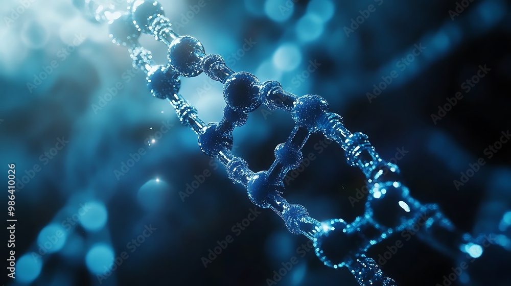 A close-up view of a DNA double helix structure, representing genetic material and molecular biology. A close-up view of a DNA double helix structure, representing genetic material and molecular biology.