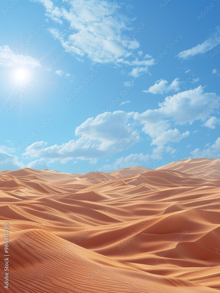 A desert landscape with a bright sun shining down on the sand A desert landscape with a bright sun shining down on the sand