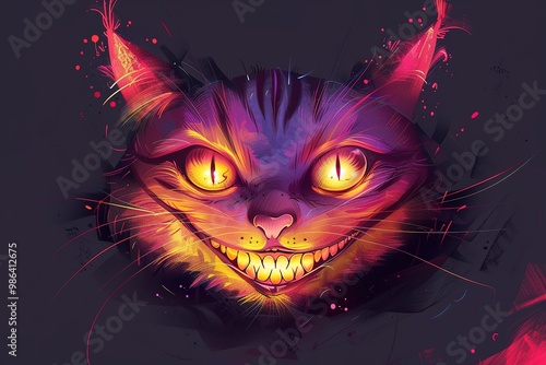 image of Cheshire cat smile vector illustration with quote on dark background.