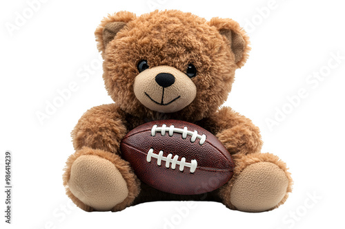 a teddy bear holding a football. 