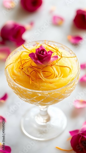 Delicious Bastani Sonnati with Rose Garnish - Persian Ice Cream Dessert. photo