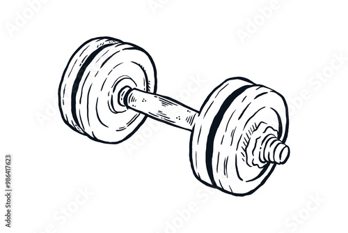 Dumbbell hand drawn line drawing vector illustration