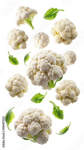 Cauliflower Vegetables Levitating Above White Background