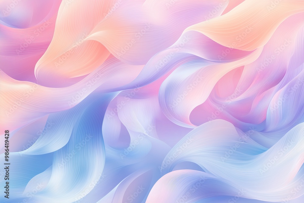 Fototapeta premium Soft Abstract Feathery Wave Shapes in Pastel Colors with Gradient Effect for a Calming Design