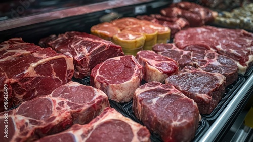 Fresh Raw Meats in a Butcher Shop