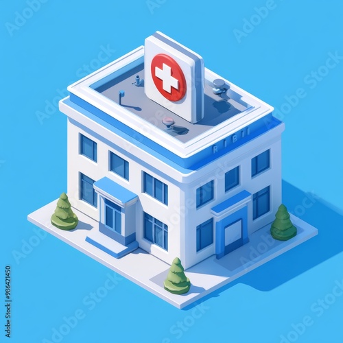 Simple Blue and White Hospital Icon for Game Design Elements Generative AI