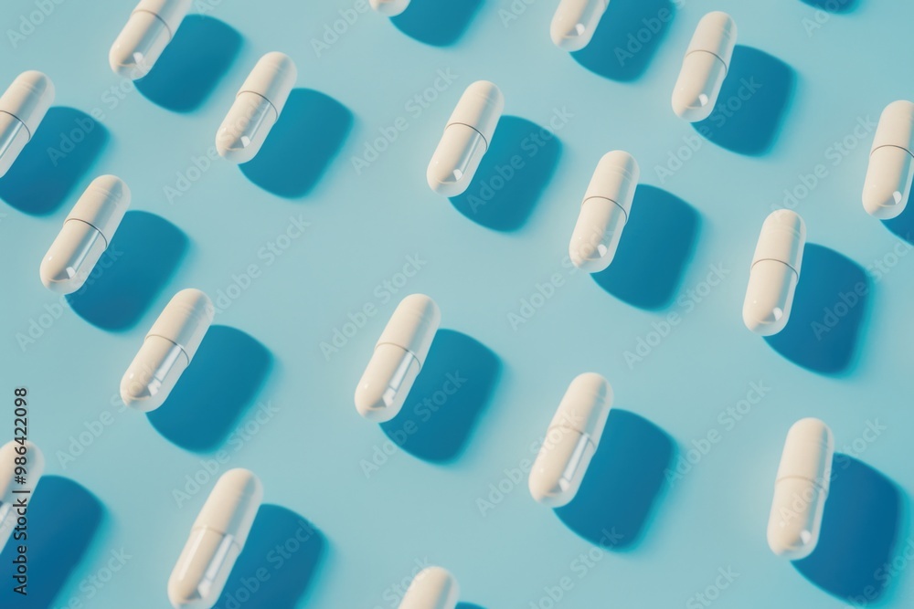Abstract minimal concept of drugs on blue background. Abstract minimal concept of drugs on blue background.