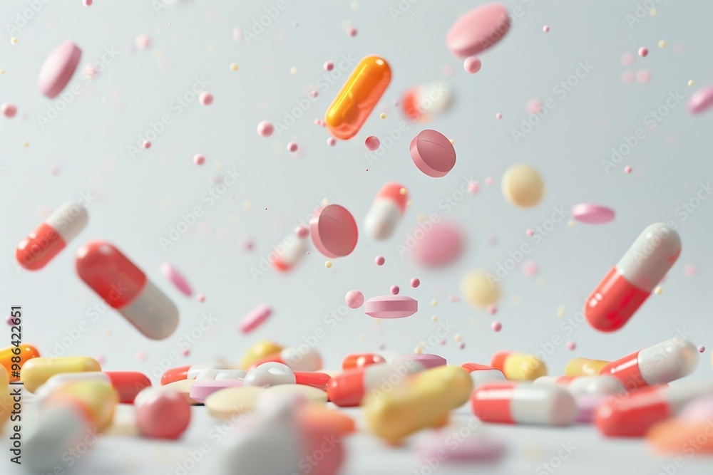 Falling Pills isolated on white background clipping path full depth of field Falling Pills isolated on white background clipping path full depth of field
