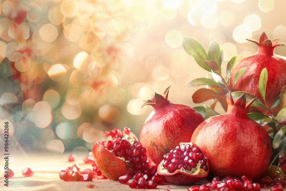 A red pomegranate sits on a red background, generative ai image A red pomegranate sits on a red background, generative ai image