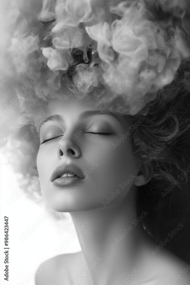 A woman with a big hair style and a white background. The woman is wearing a lot of makeup and has a very calm expression on her face A woman with a big hair style and a white background. The woman is wearing a lot of makeup and has a very calm expression on her face