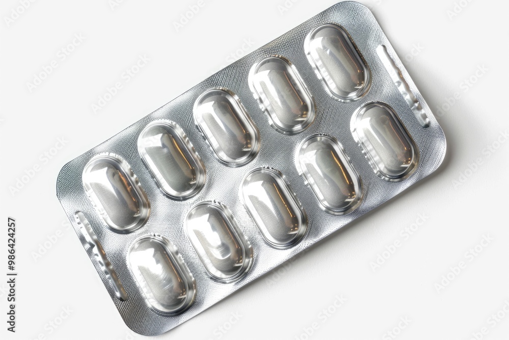 Medical drugs and pills in silver shiny package isolated on white background Medical drugs and pills in silver shiny package isolated on white background