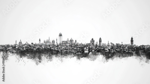 Sonipat, India, black and white pen pencil hand-drawn effect drawing illustration for travel poster, card, wallpaper, backdrop or banner. Modern, clear, artistic and simple photo