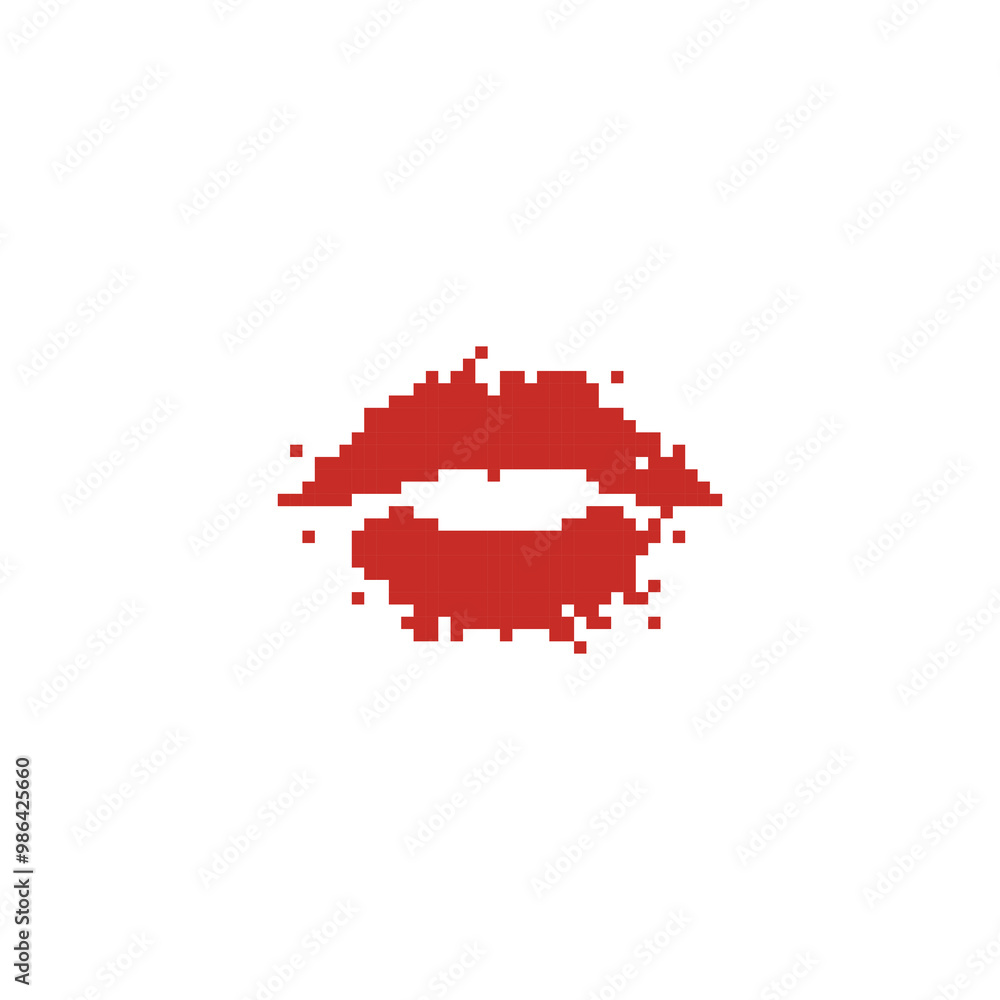 Red pixelated lips in retro digital style. Minimalistic red lips icon in pixel art design Red pixelated lips in retro digital style. Minimalistic red lips icon in pixel art design