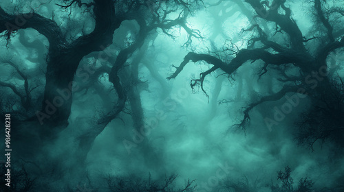 Wallpaper Mural Fog rolling through a spooky forest with twisted branches Torontodigital.ca