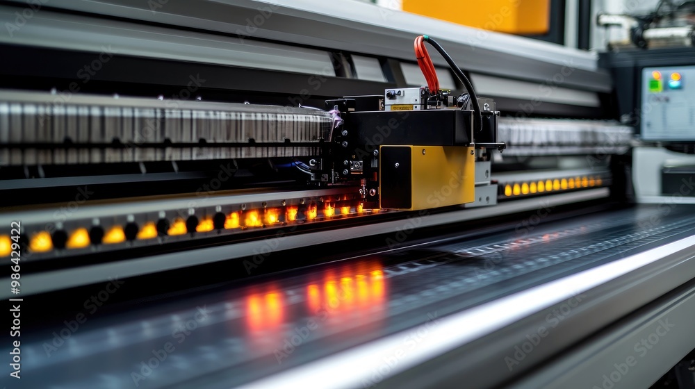 Large format printing machine in operation. Industry. Large format printing machine in operation. Industry.