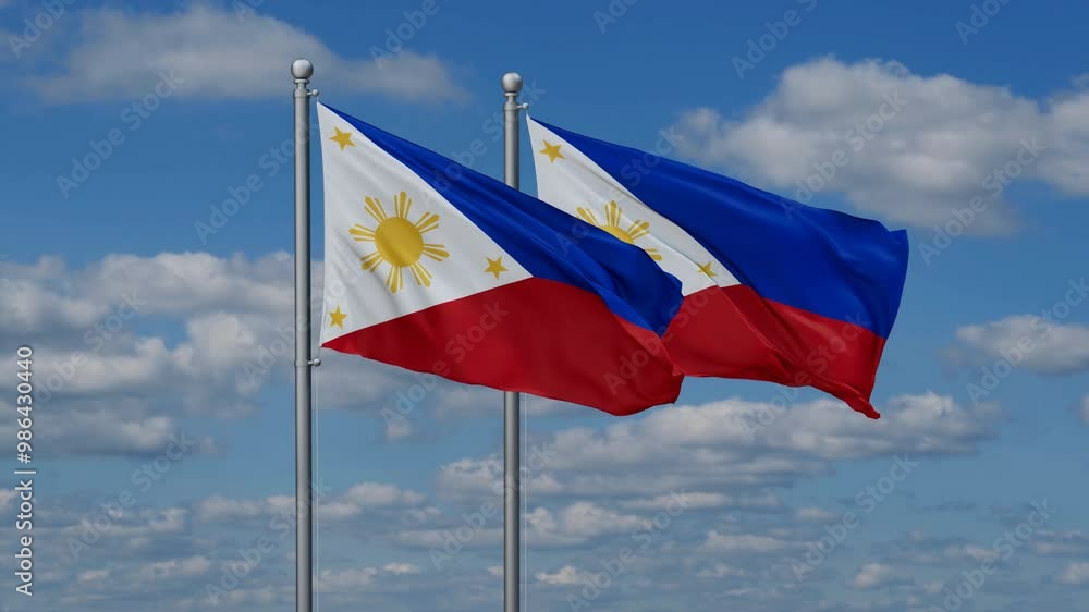 Two Philippines flags flying together, video concept of the relationship, two country cooperation concept Two Philippines flags flying together, video concept of the relationship, two country cooperation concept