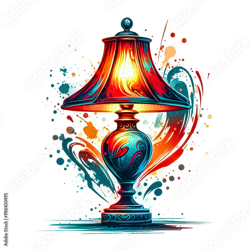 Lamp Clipart in Imressive Style Drawing with Colorful Ink watercolor vector painting art illustration
 photo