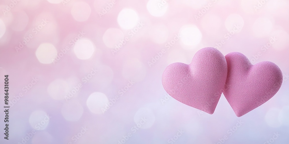Two heart shapes on a background filled with bokeh to celebrate love. Two heart shapes on a background filled with bokeh to celebrate love.