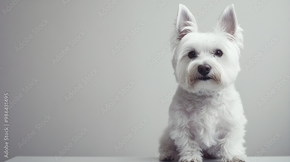 A West Highland White Terrier sitting gracefully on a soft, light-colored surface, showcasing its fluffy white coat and alert expression A West Highland White Terrier sitting gracefully on a soft, light-colored surface, showcasing its fluffy white coat and alert expression