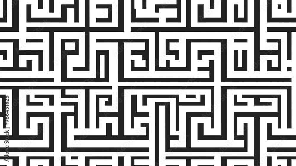 Intricate black and white maze pattern, perfect for backgrounds, fabric designs, or creative projects. Intricate black and white maze pattern, perfect for backgrounds, fabric designs, or creative projects.