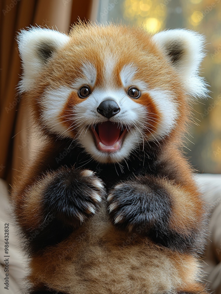 Adorable Golden Red Panda Cub Sitting on Hind Legs, Looking at the Audience Generative AI Adorable Golden Red Panda Cub Sitting on Hind Legs, Looking at the Audience Generative AI