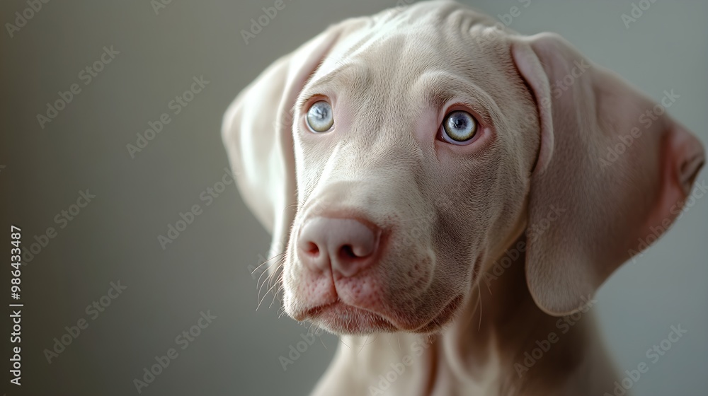 A close-up portrait of a Boweimar dog, highlighting its unique features and playful expression, set against a soft, neutral backdrop A close-up portrait of a Boweimar dog, highlighting its unique features and playful expression, set against a soft, neutral backdrop
