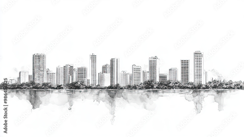 Obraz premium Tangerang, Indonesia, black and white pen pencil hand-drawn effect drawing illustration for travel poster, card, wallpaper, backdrop or banner. Modern, clear, artistic and simple