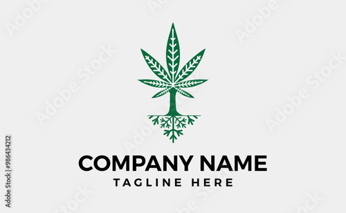 marijuana green leaf and snow Christmas Logo branding design, minimalist and editable art, vector illustration.