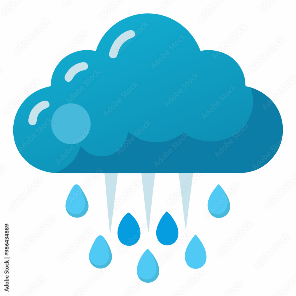 Rain cloud with blue raindrops flat illustration on white background Rain cloud with blue raindrops flat illustration on white background