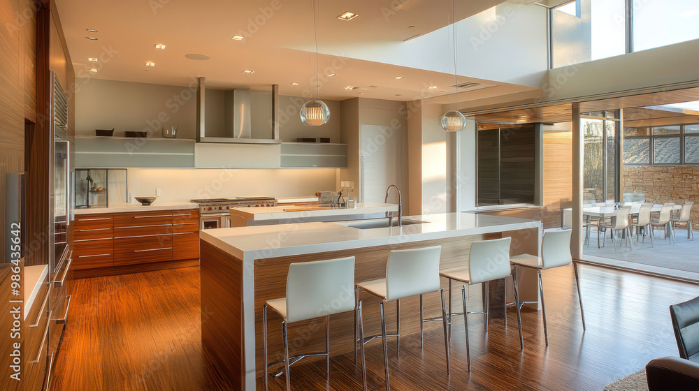 Modern kitchen design featuring sleek cabinetry, large island, and ample natural light. open layout creates welcoming atmosphere, perfect for cooking and entertaining Modern kitchen design featuring sleek cabinetry, large island, and ample natural light. open layout creates welcoming atmosphere, perfect for cooking and entertaining