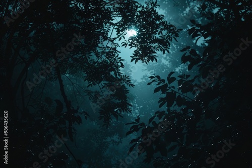 A dark forest with a full moon in the sky, generative ai image