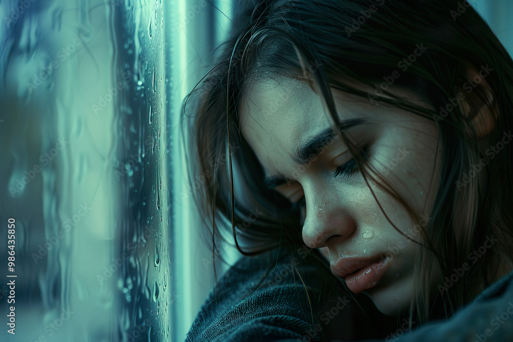 A woman with long hair is looking out the window., A woman with long hair is looking out the window.,