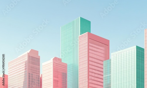 Modern buildings against a blue sky.