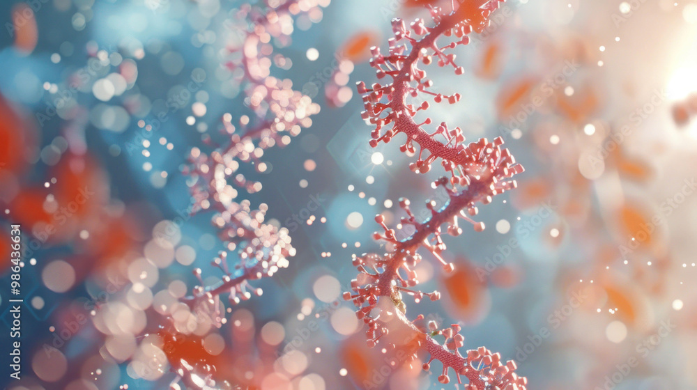 image showcases vibrant and intricate representation of DNA strands, highlighting their complex structure against soft, colorful background. visual evokes sense of wonder and curiosity about image showcases vibrant and intricate representation of DNA strands, highlighting their complex structure against soft, colorful background. visual evokes sense of wonder and curiosity about