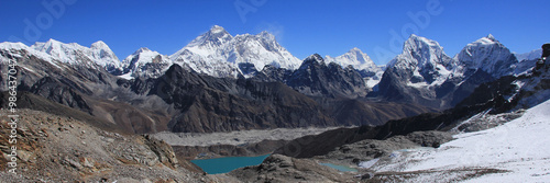 Photos Mount Everest and Gokyo Valley seen from Renjo Pass, Nepal.