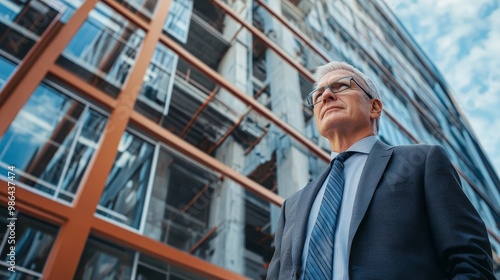 Wallpaper Mural Confident Businessman Looking Up at Modern Building Torontodigital.ca